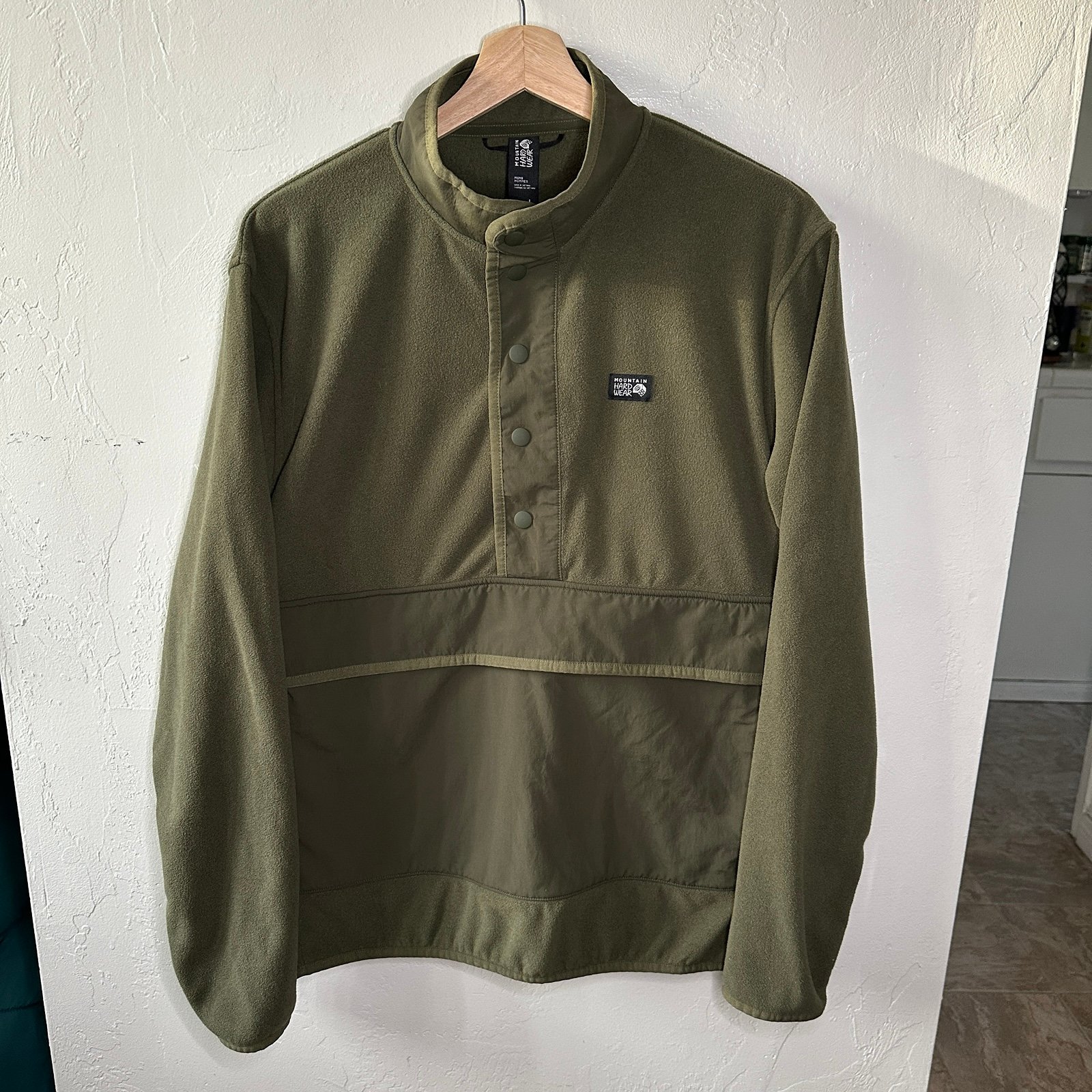 Mountain Hardwear Mens Microchill Jacket Anorak 1/2 Snap Combat Green Size Large