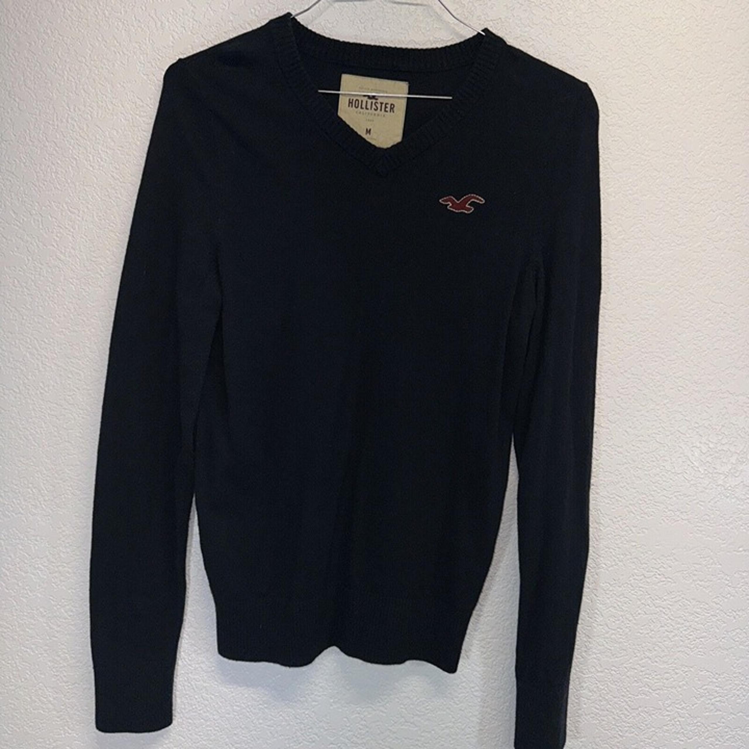 Men's Hollister Sportswear V-Neck Sweater Blue w/Red Logo Size Medium Nice Con'd