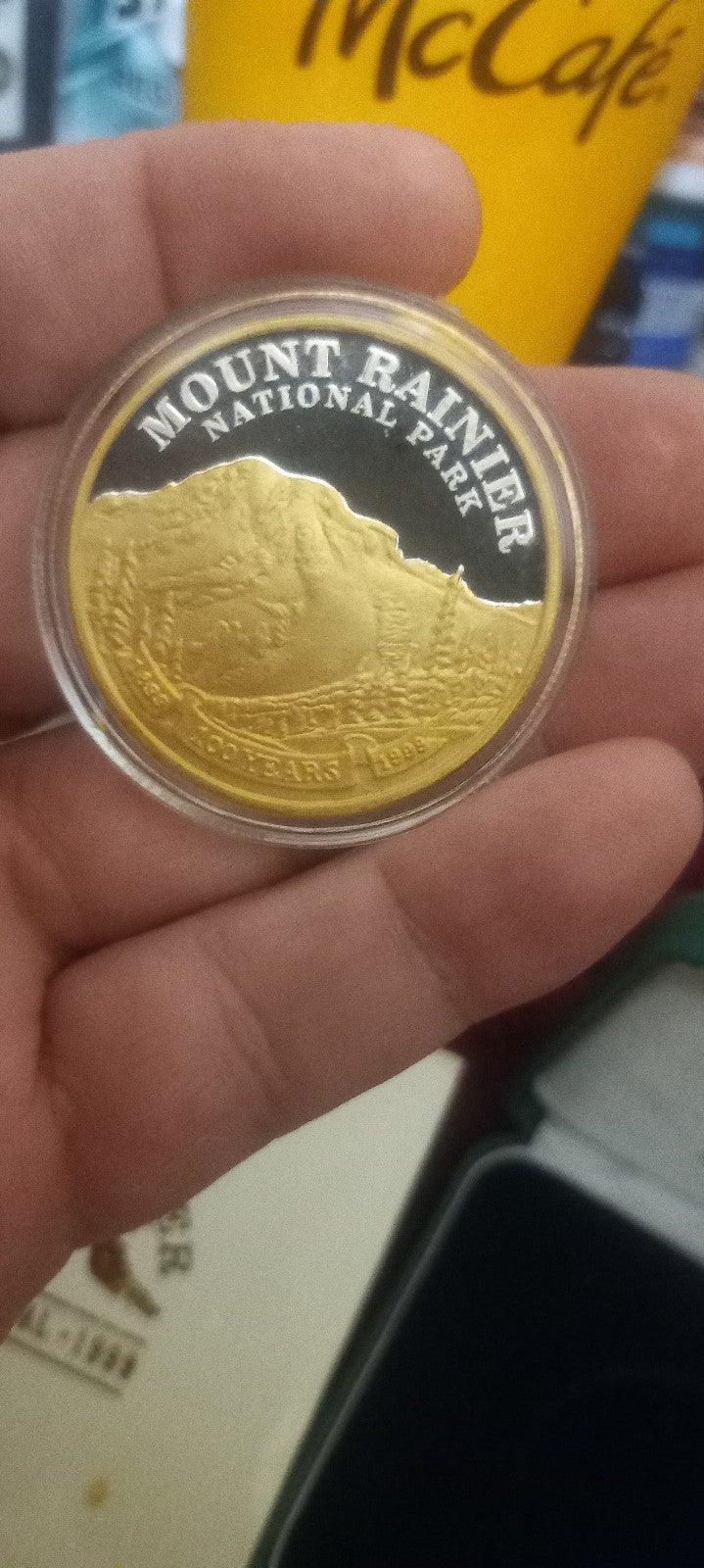 Mount Rainier 100th anniversary 1 oz silver coin with 24 karat gold overlay