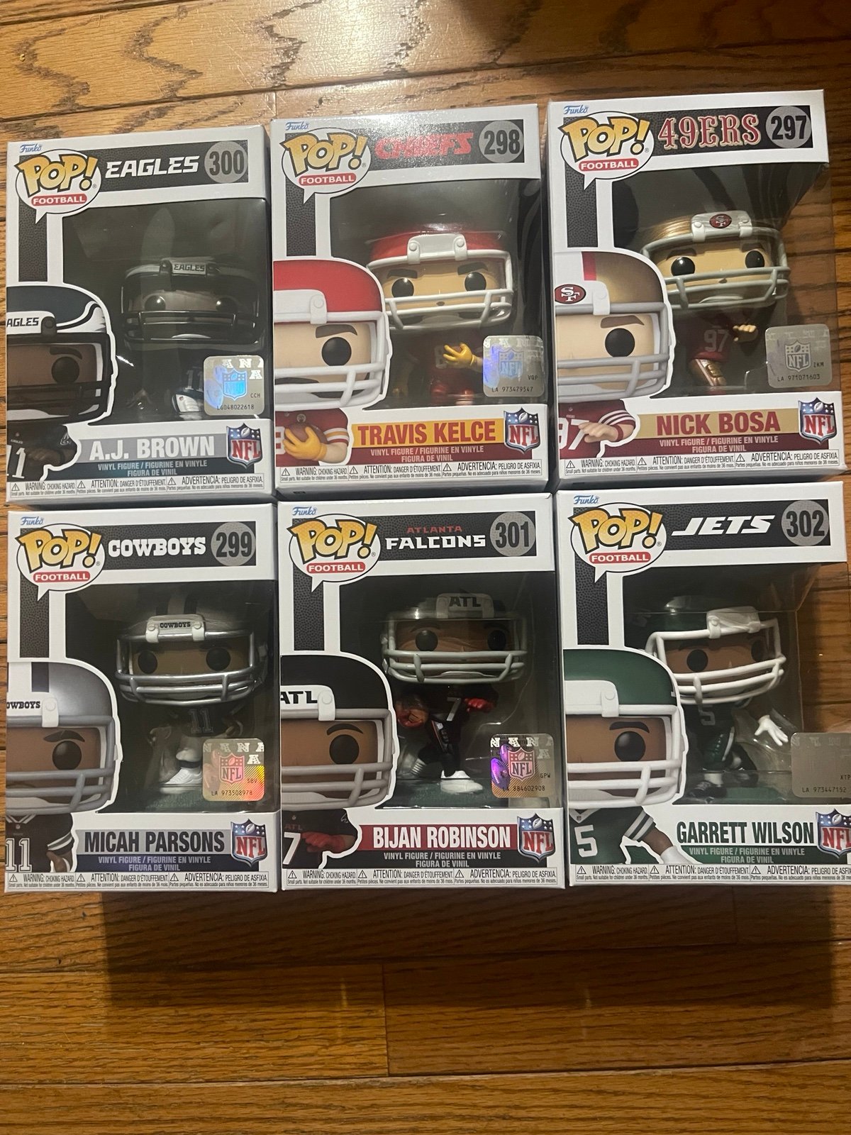 Funko Pop series 13 6 pops 297 - 302 Bosa Kelce Parsons AJ Brown Bijan G Wilson