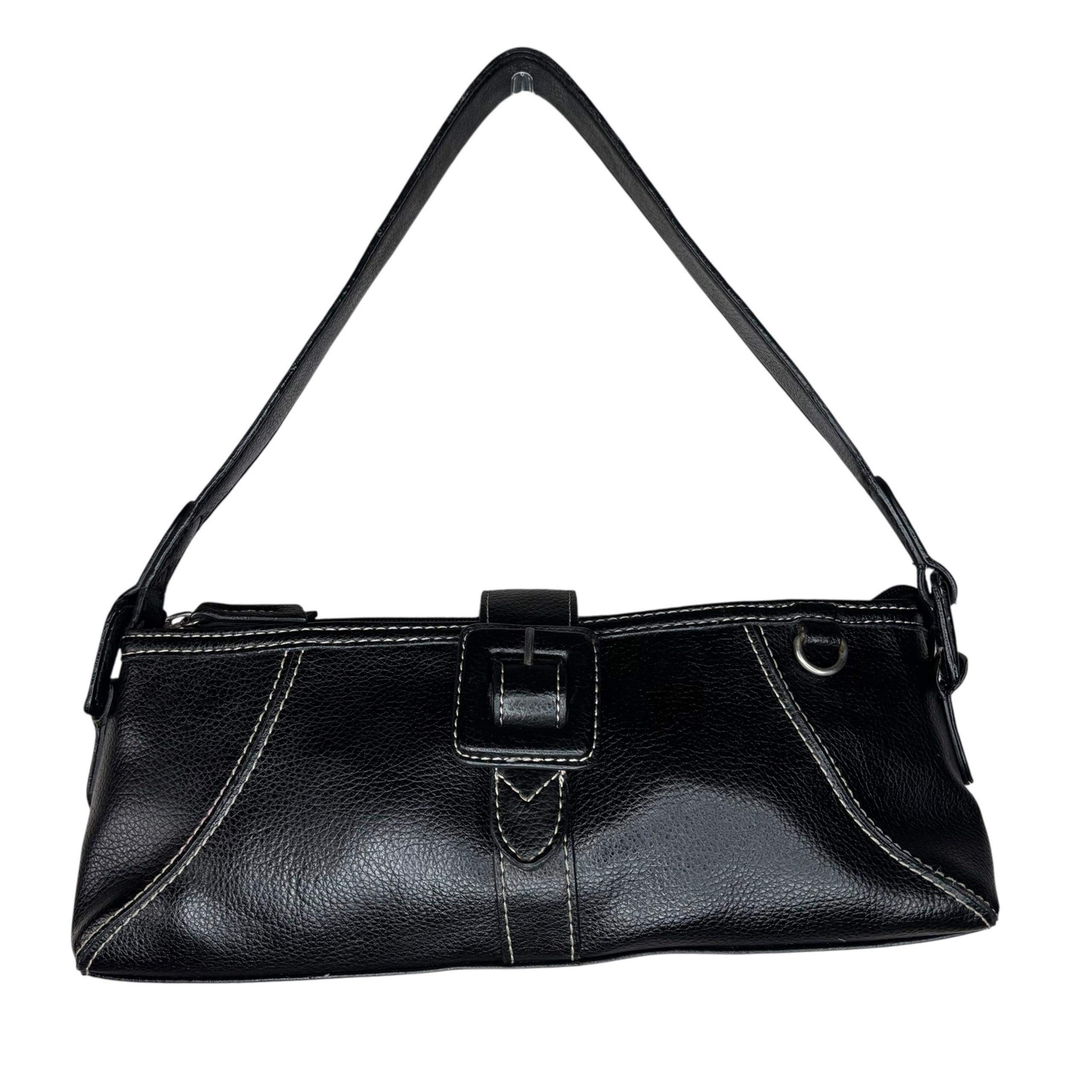 Vintage Liz Claiborne Black Shoulder Bag Geo Design Top Zip Removable Logo Faub