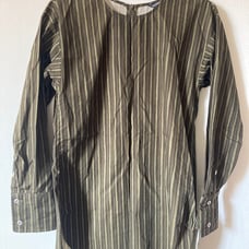 Marimekko Longsleeved Cotton Tunic Sz 34 Small Olive Brown Black Stripes