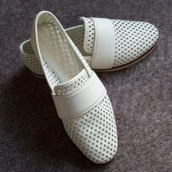 Mercedes Castillo cream perforated loafer with brown trim
