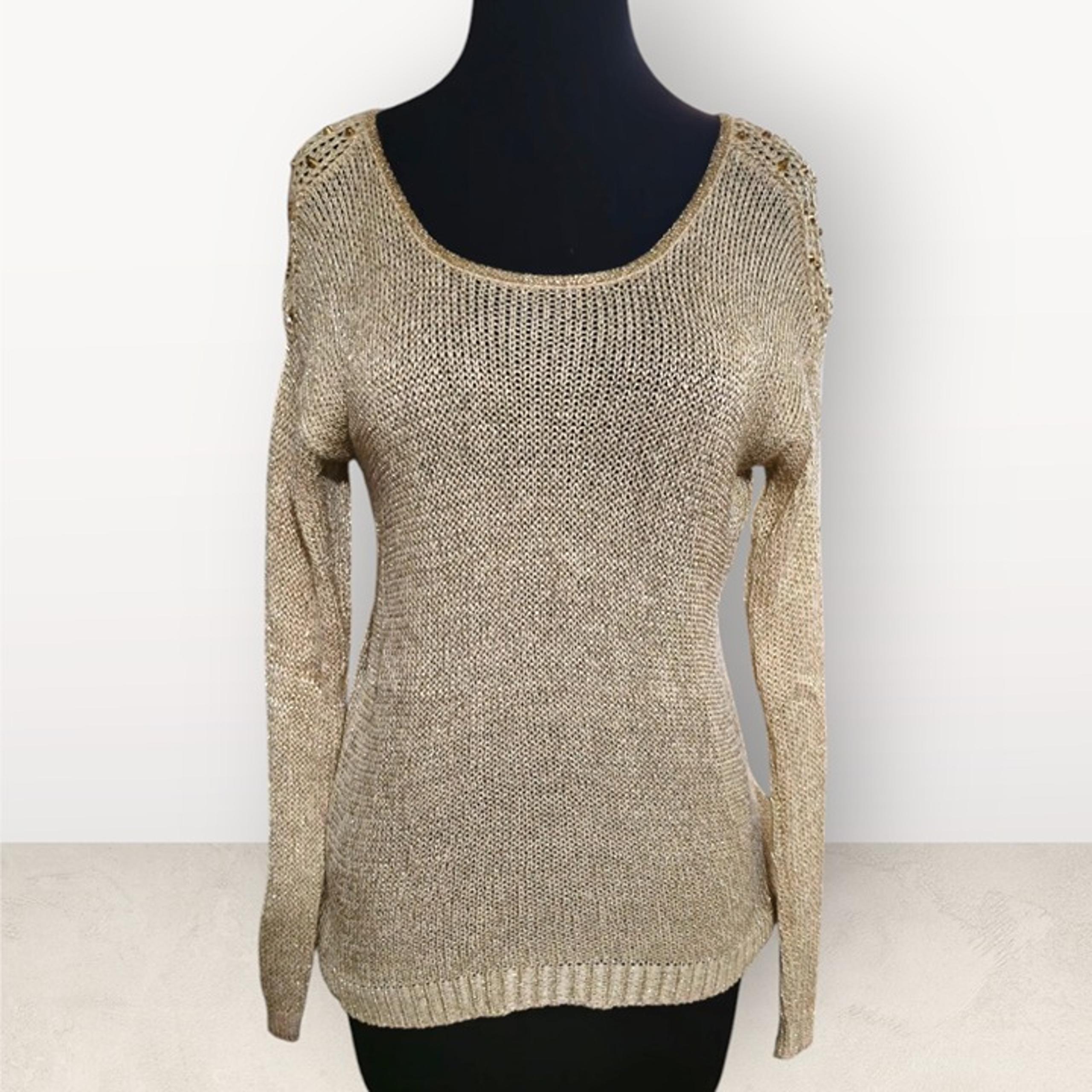 Forever 21 Gold Shimmery Shoulder Studded Sweater Size Small