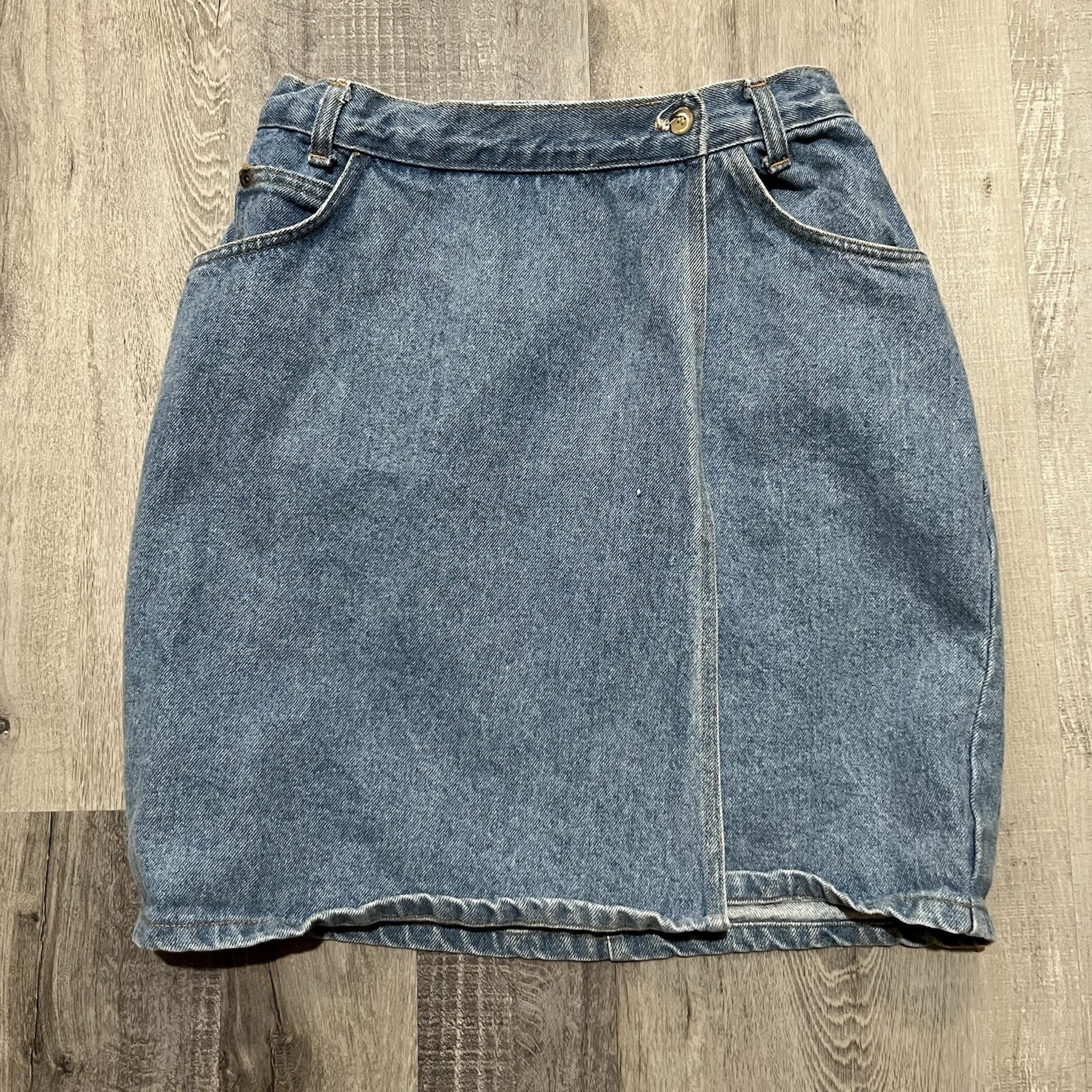 VTG 80s American Eagle Outfitters Skirt Blue Denim Wrap A Line Womens USA Sz 10