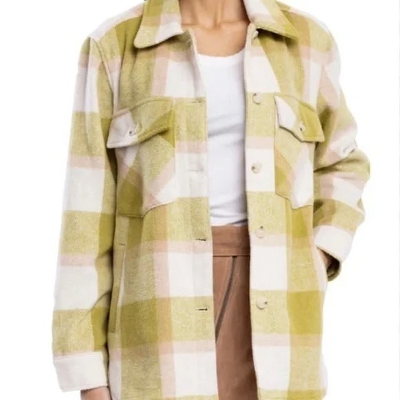 Blank NYC Green Plaid Oversized Business Casual Thick Shacket Jacket Size XL