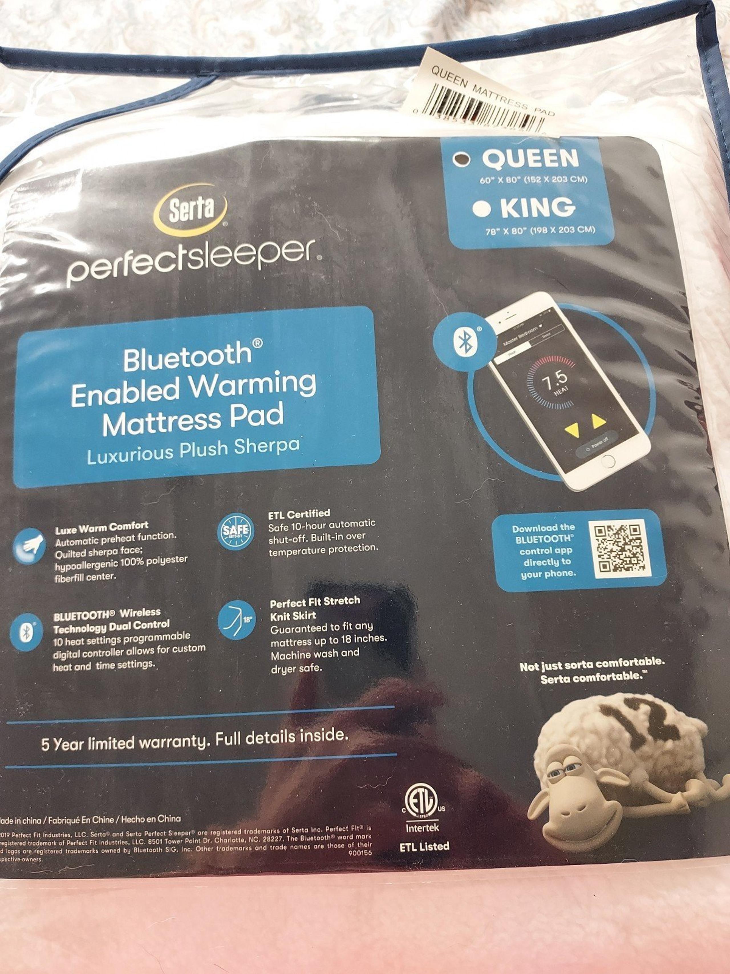 Serta Perfect Sleeper Bluetooth Enabled Warming Mattress Pad Queen Size NEW!