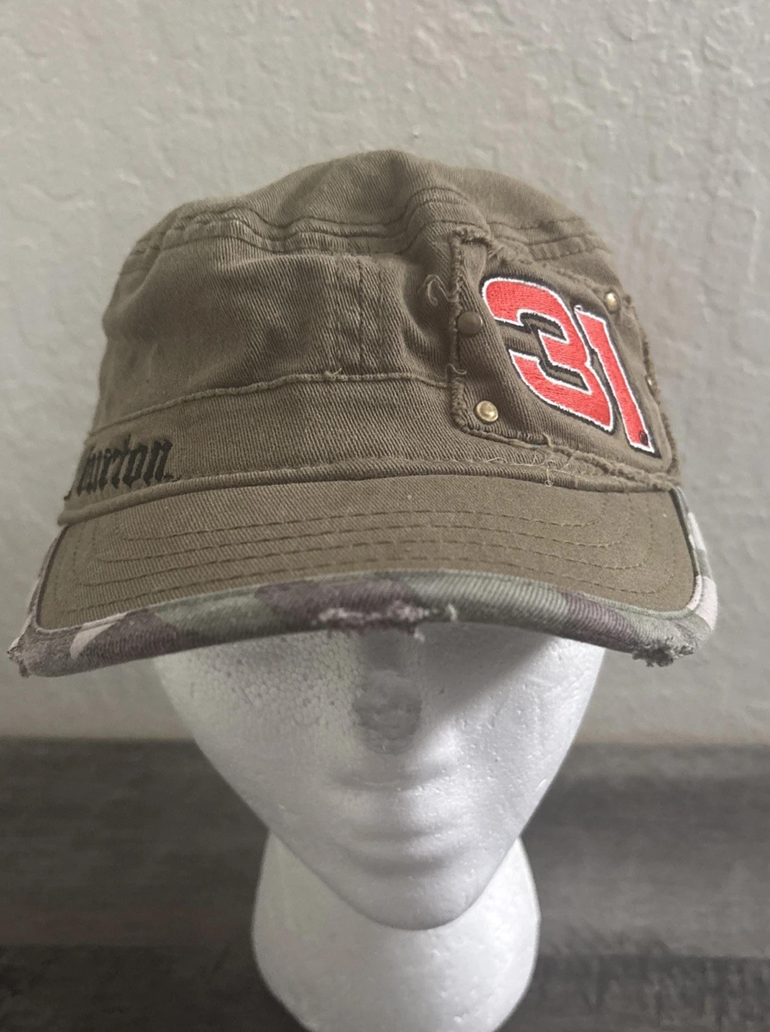 Vintage Official NASCAR Jeff burton #31 Camo Distressed Top/flat Hat RARE NWT