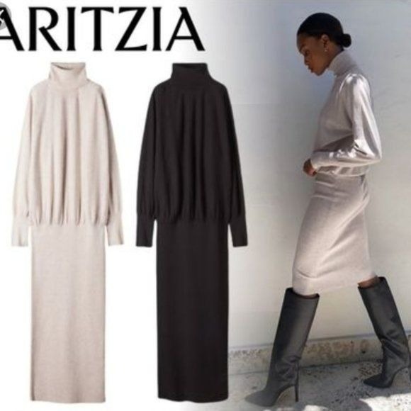 NWT Babaton Womens Bogart Turtleneck Knit Sweater Dress Size L Black Minimalist