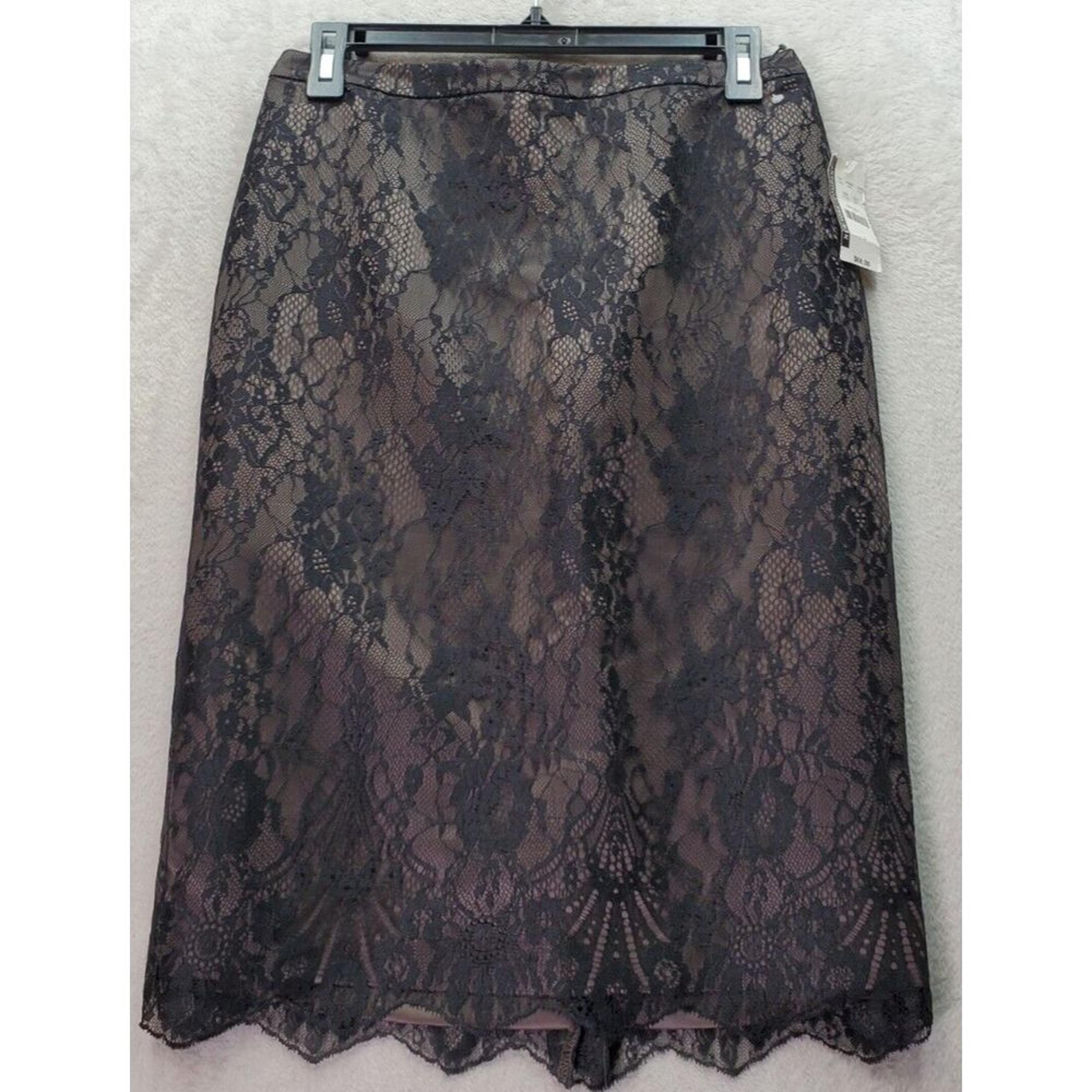New York & Company A Line Skirt Women Size 2 Black Lace Floral Lined Back Zipper