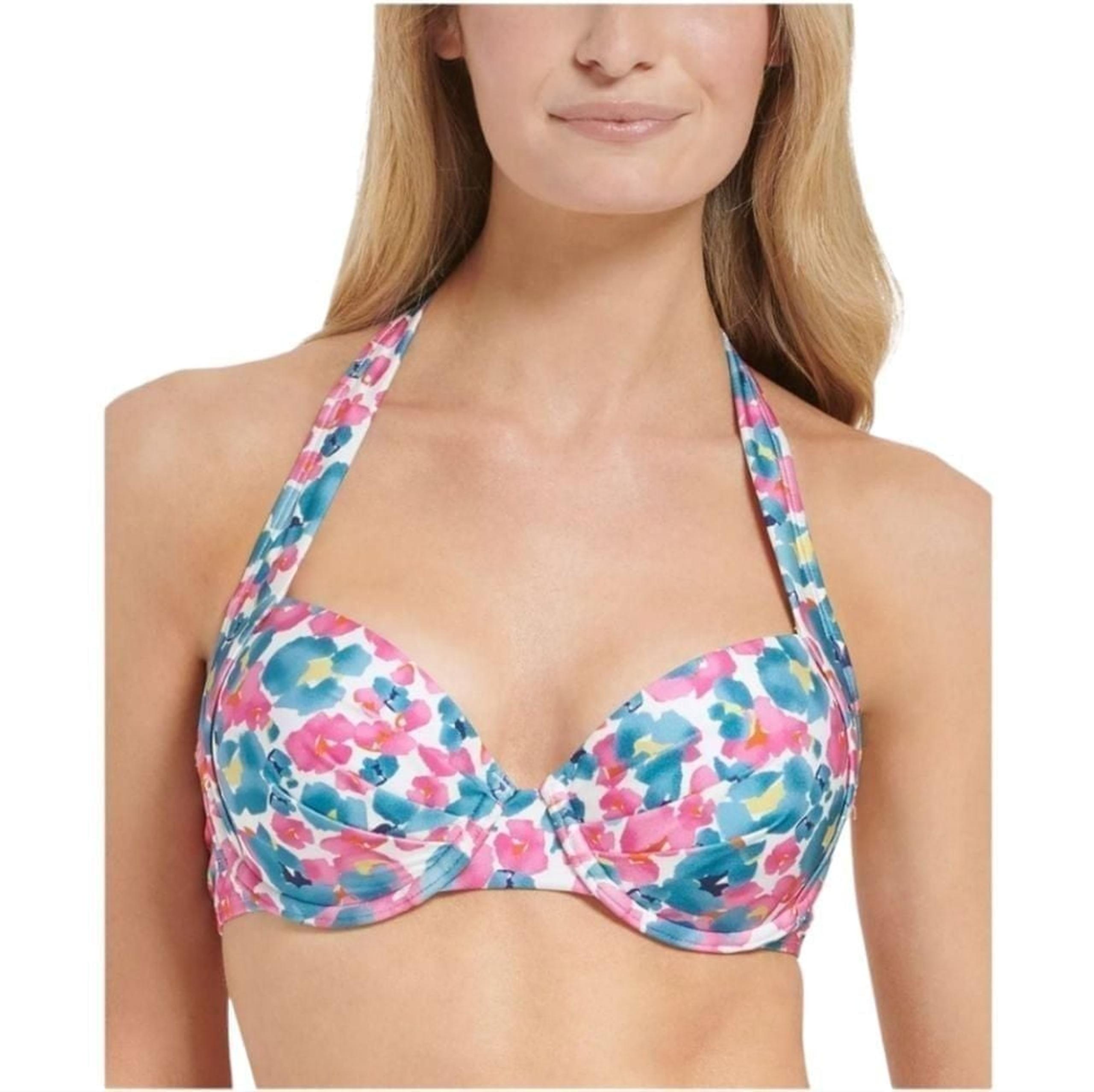 CALVIN KLEIN NWT $78 Women's Printed Ruched Convertible-Straps Bikini Top, Small