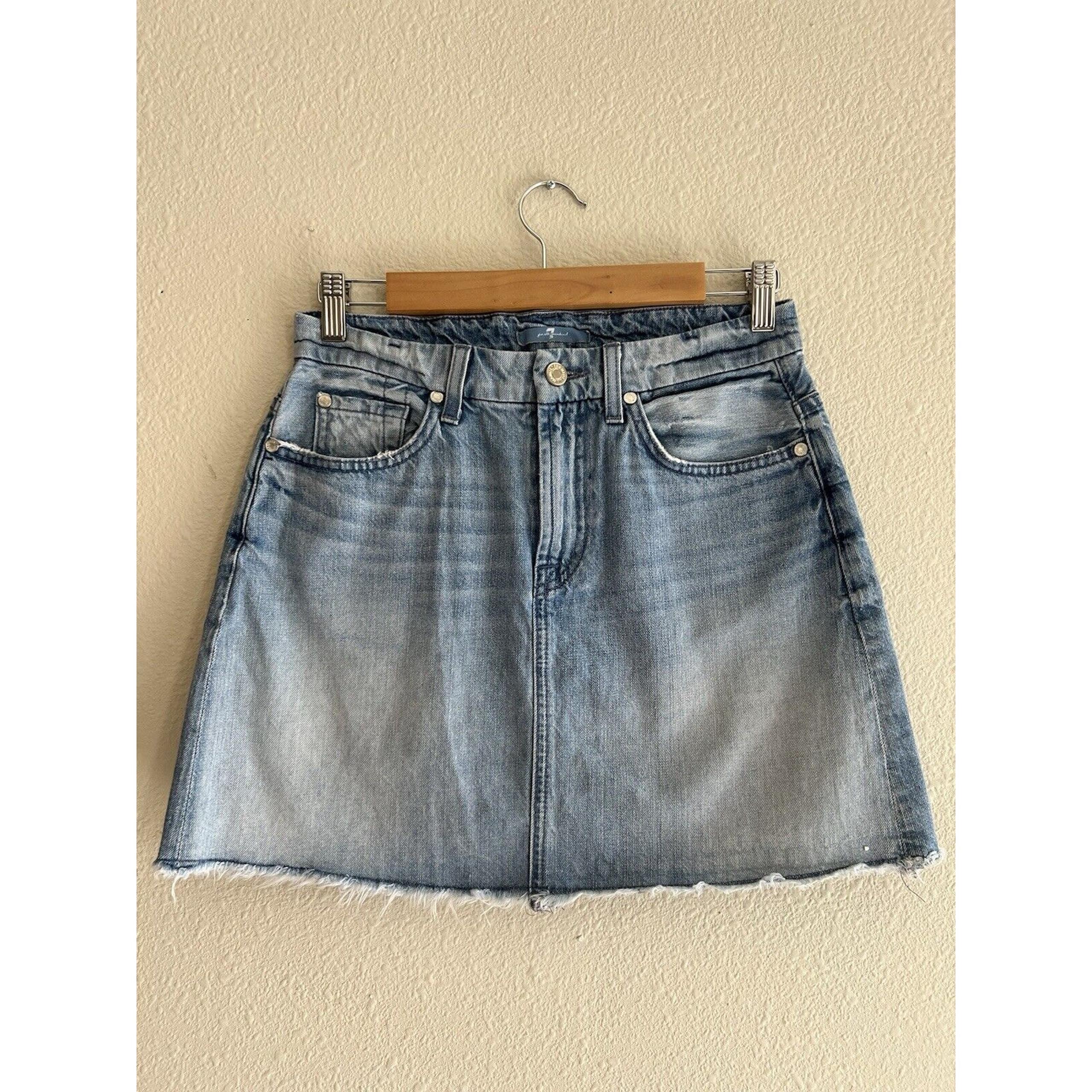 7 For All Mankind Light Wash Raw Hem Mini Skirt Denim Size 26 Summer College