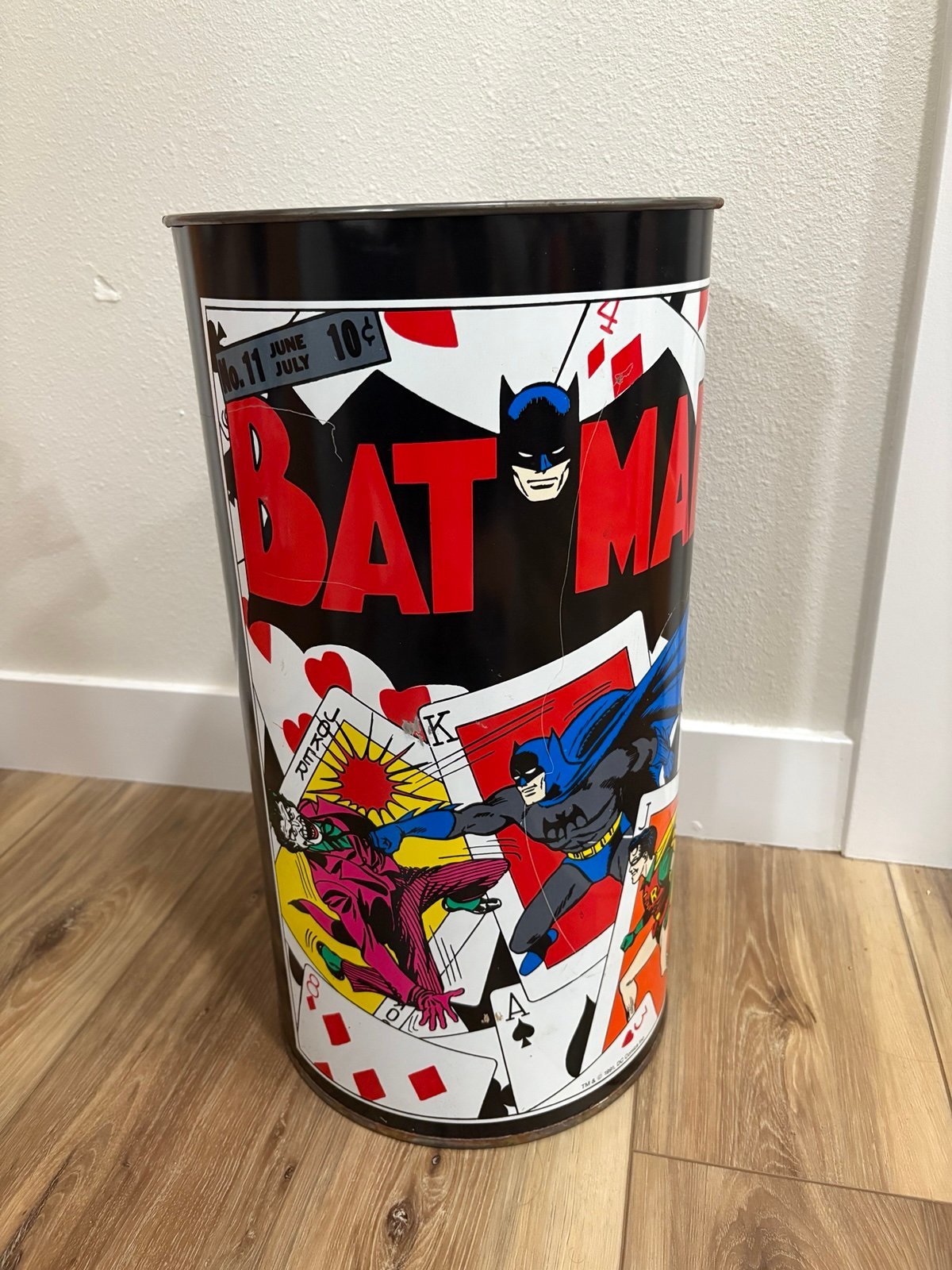 Vintage Superman Batman joker metal trash can p&k 1991