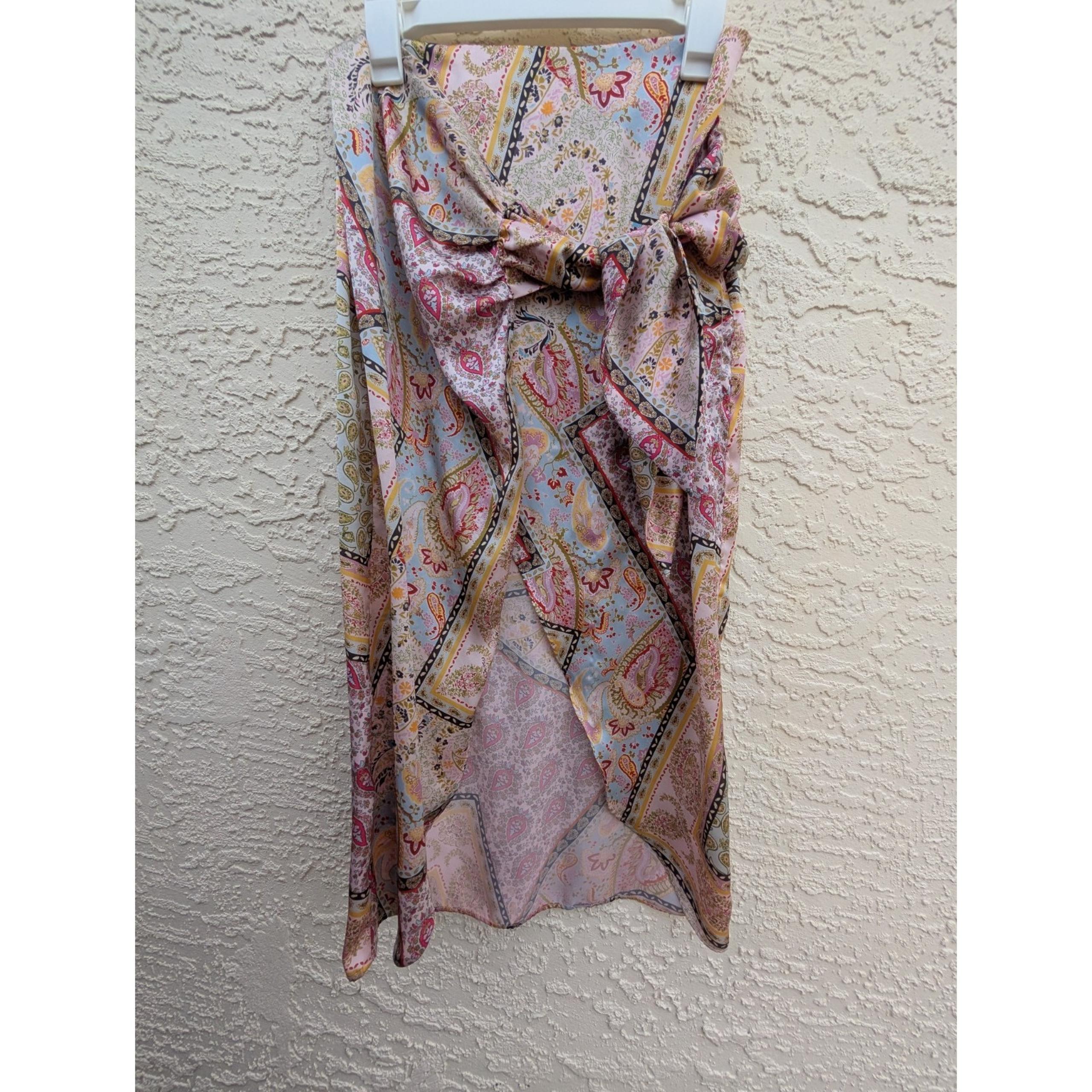 Zara Midi Skirt Women XS Satin Slit Paisley Patchwork Bandana Wrap Floral