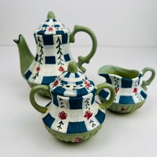 RARE Jane Keltner Hand Painted Mini Teapot Creamer Sugar Decorative Very Cute