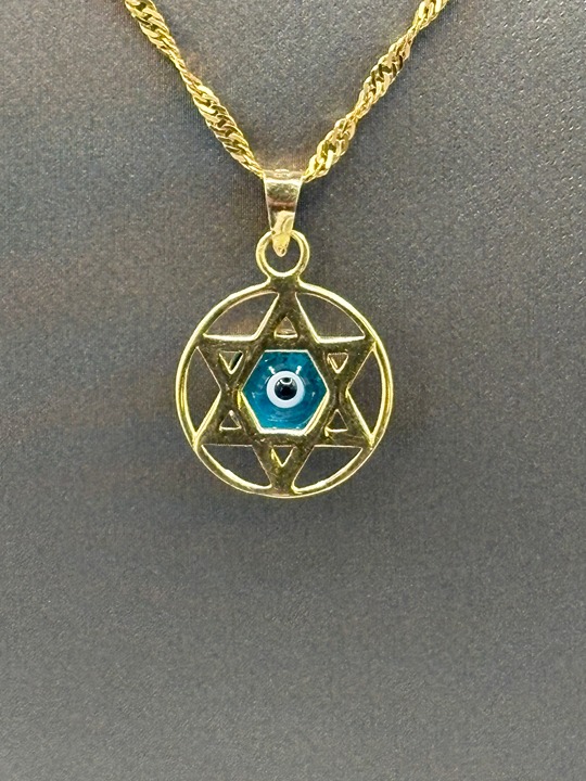14 Karat Yellow Gold Star Of David All Seeing Eye Pendant