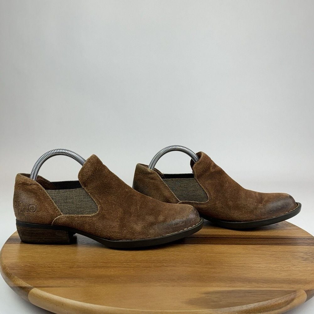 Womens Born Dallia Bronw Leather Low Western Distressed Heeled Boots Size 7.5 M
