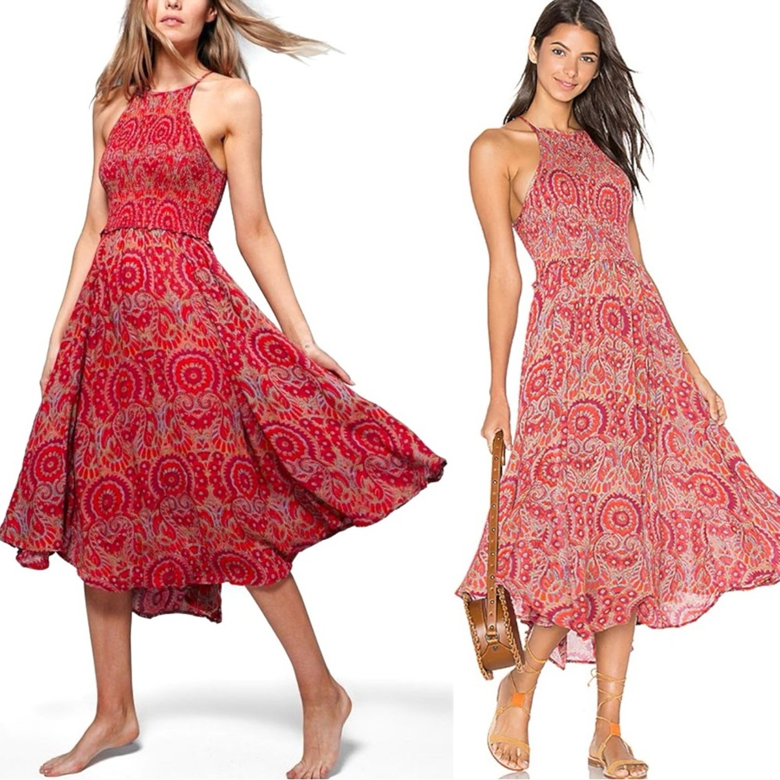 Free People Seasons in the Sun Midi Dress in Red Size Small Bohemian Gypsy Fall