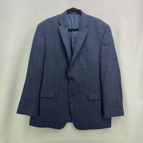 Lauren Ralph Lauren Mens Navy Blue Plaid Wool Single Breasted Blazer Size Large