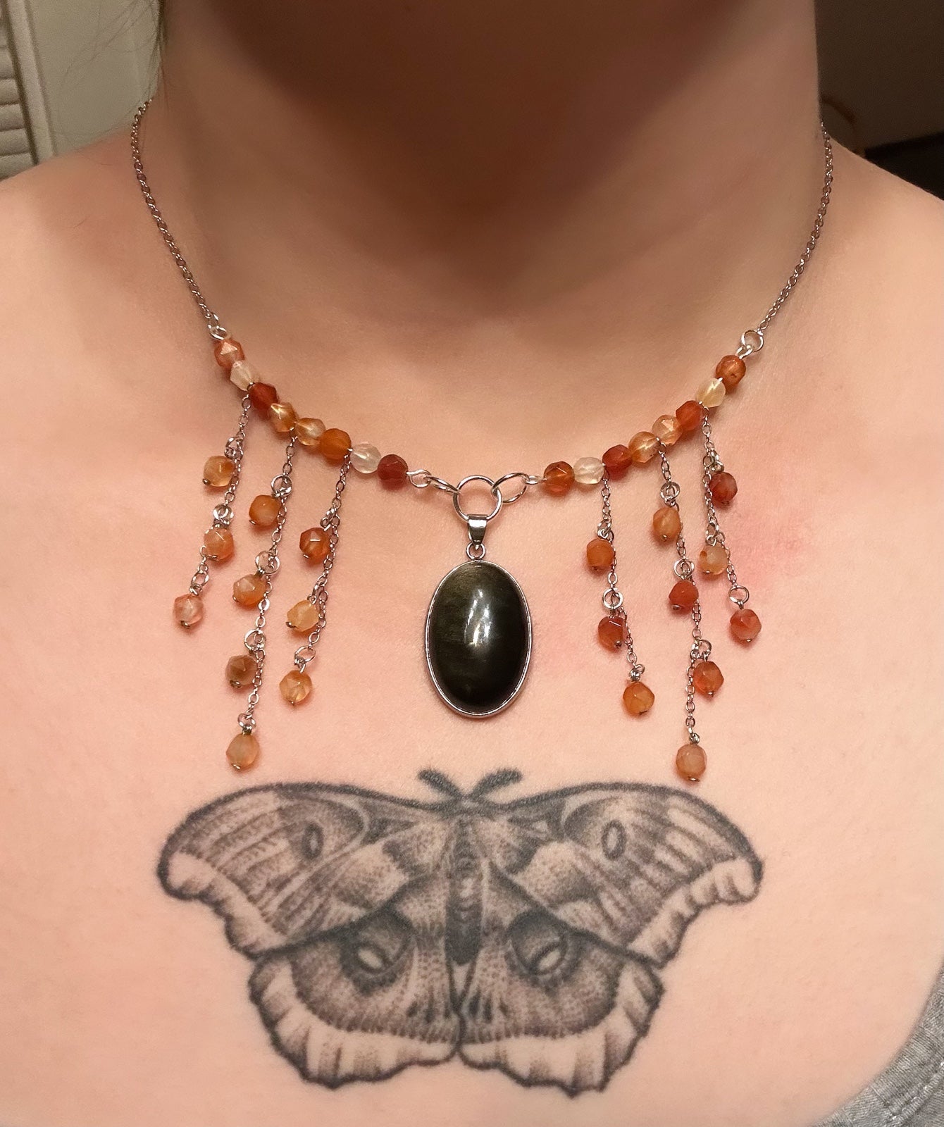 gold obsidian + sunstone necklace