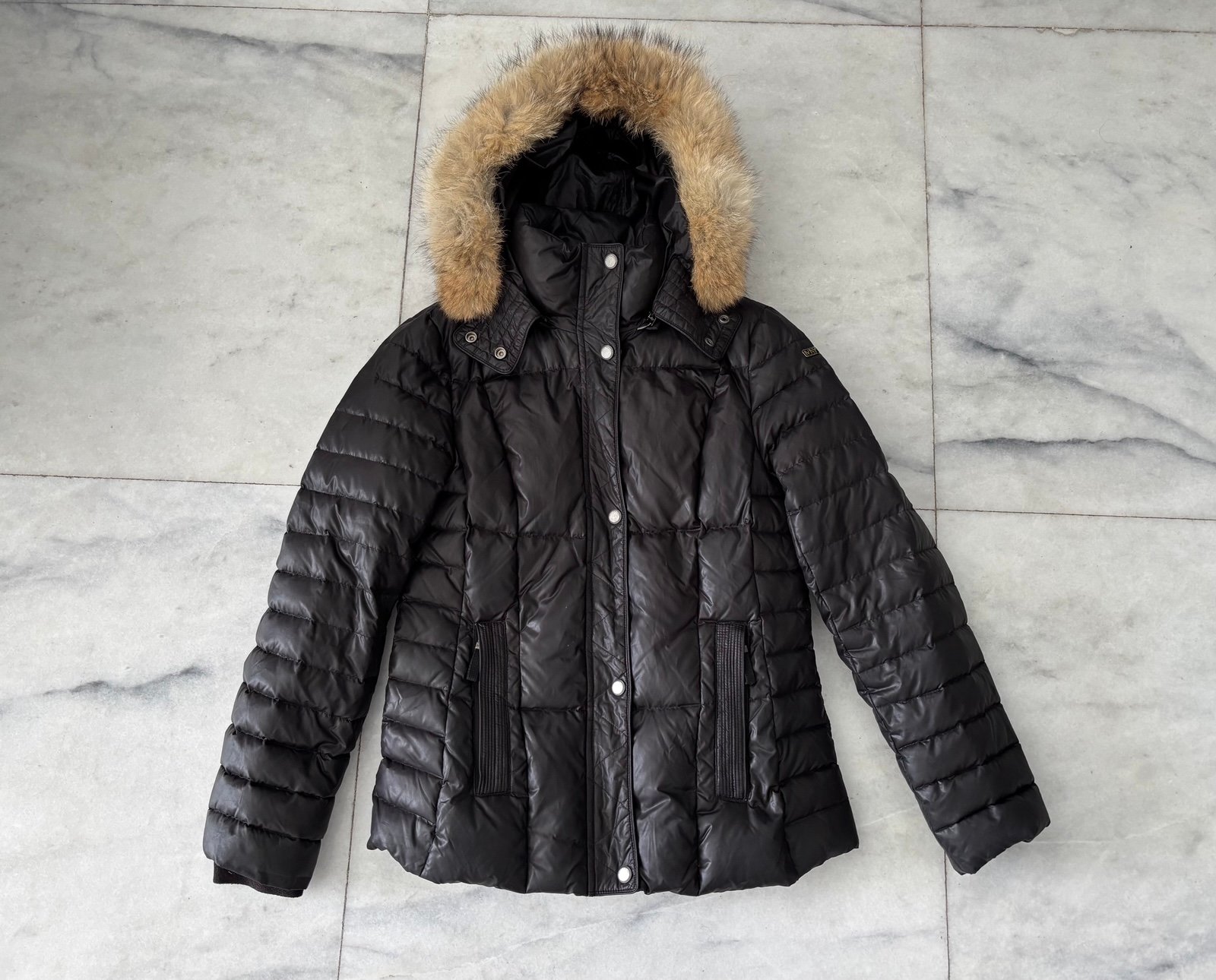 Marc New York Down Puffer Jacket Black Removable Faux Fur Hood Womens Medium