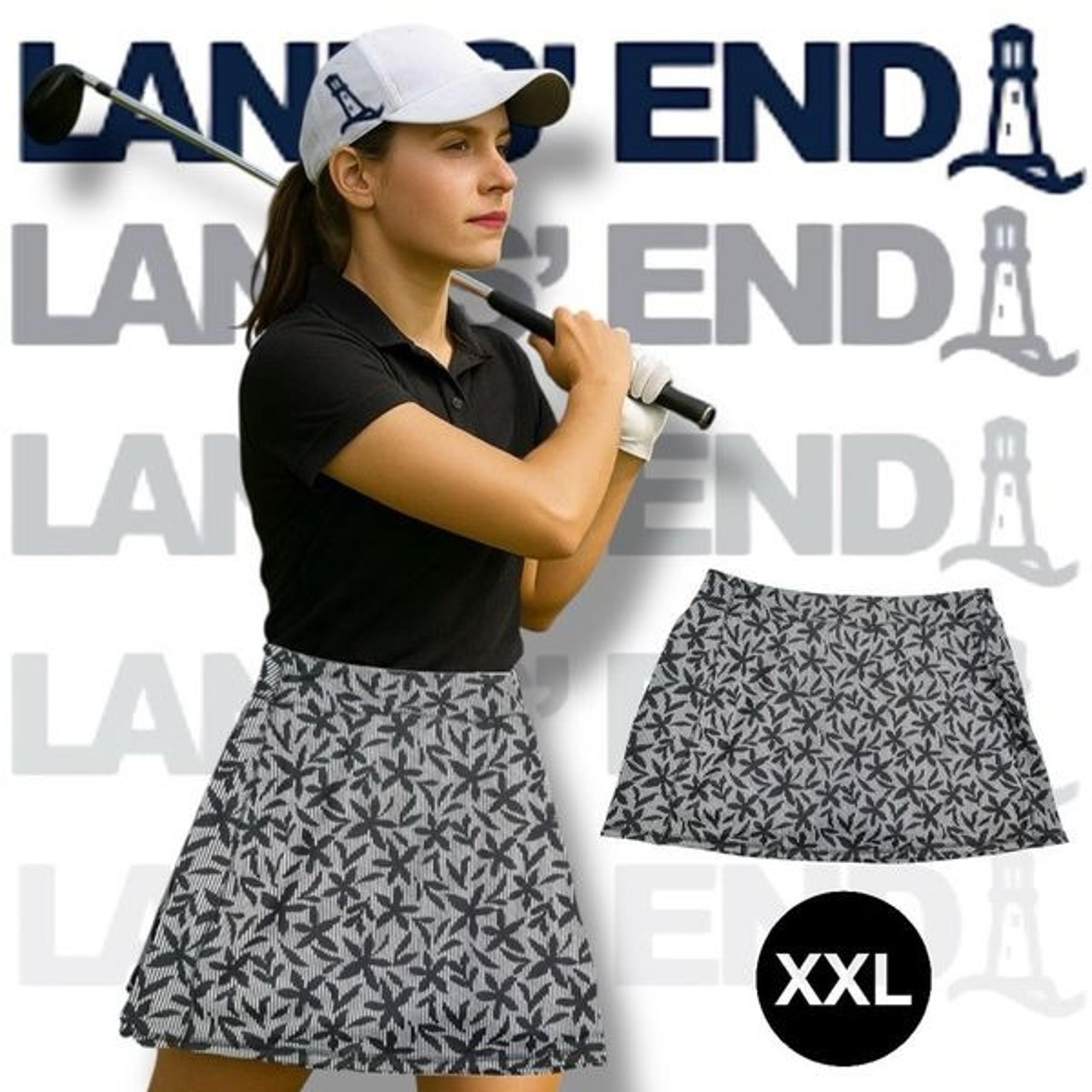 Lands' End Women's Floral Print Pull-On A-Line Skort Skirt Black White Size 2X