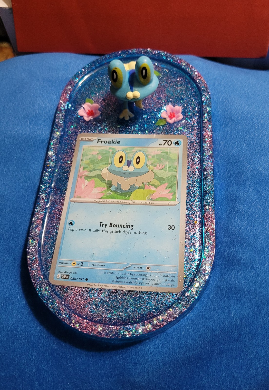 Pokemon froakie trading card jazwares figure epoxy resin trinket dish coaster