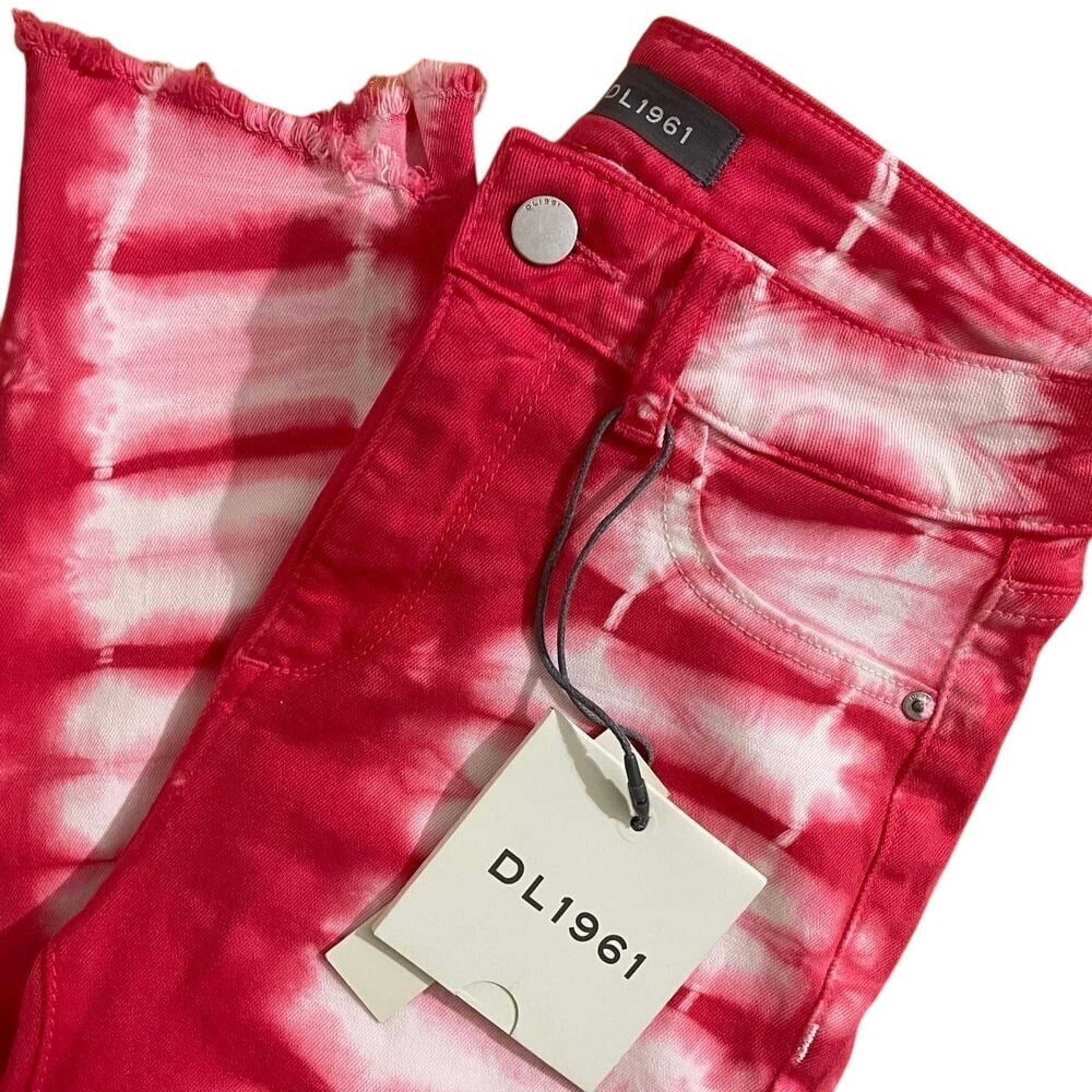 NWT DL1961 Florence Cropped Jean Women's 26 Mid-Rise Tie Dye Red White