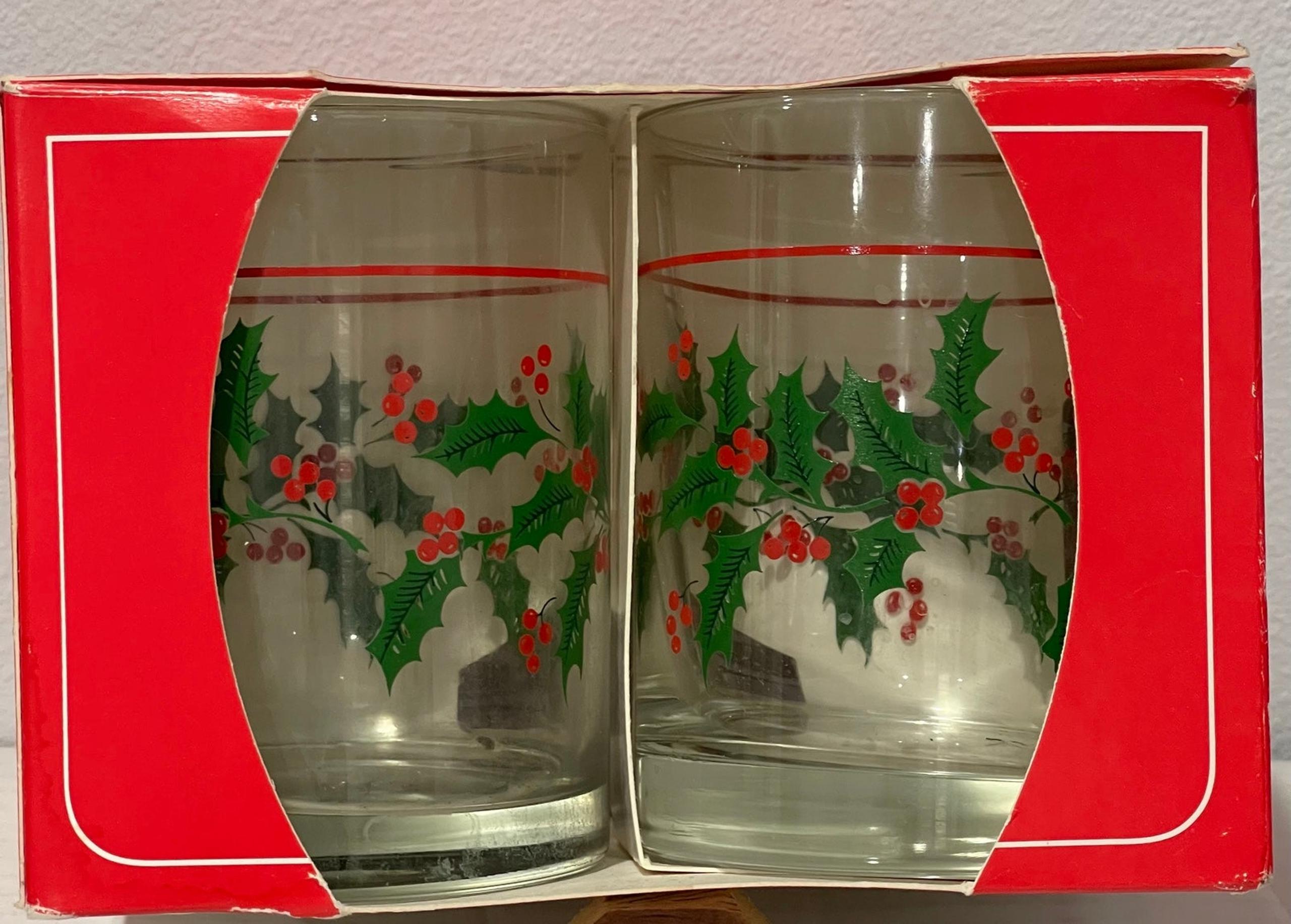 Vintage Libbey Crystal Christmas Tumblers Set Of 4 Holly Berry New Old Stock