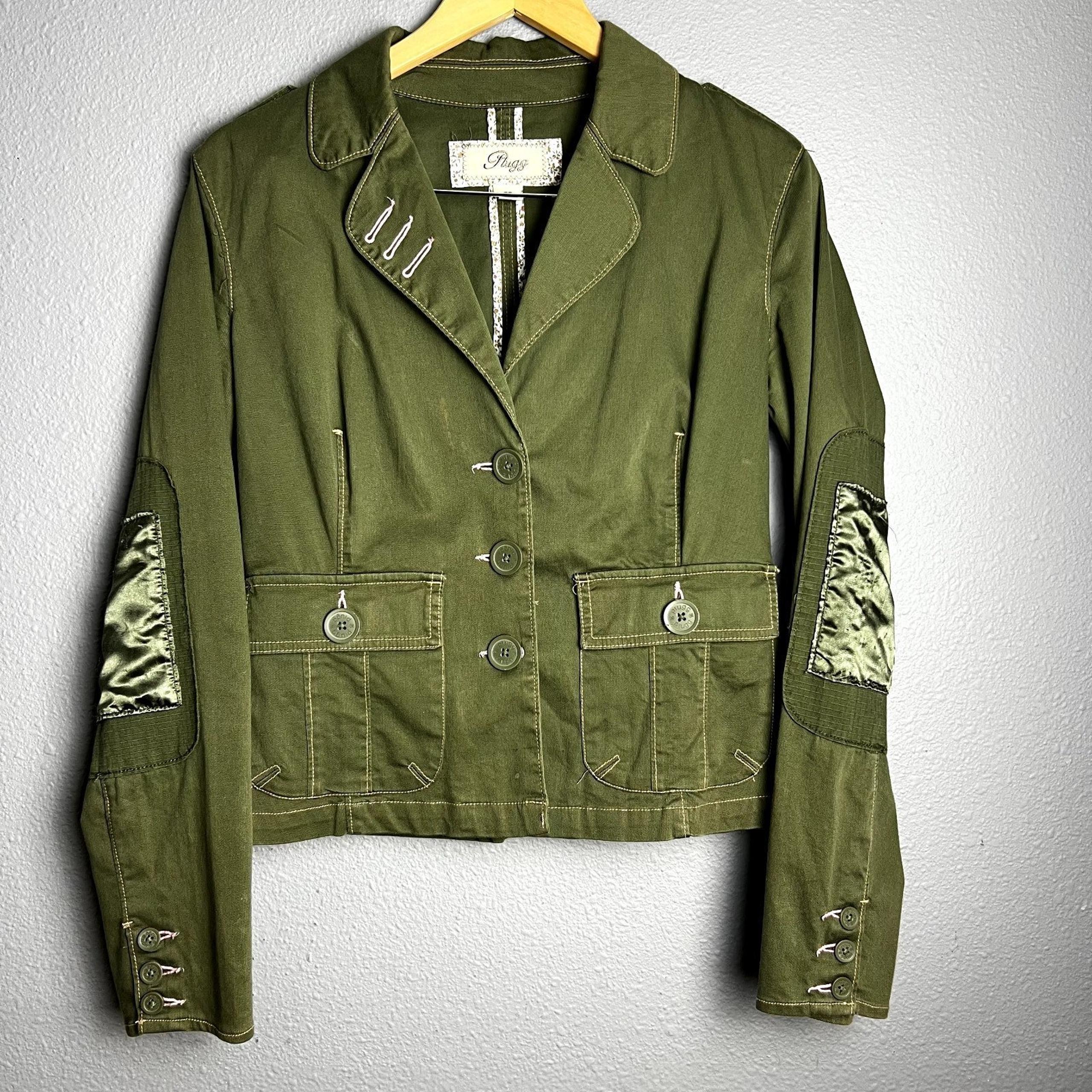 Vintage Plugg Women's Corduroy Short Blazer Jacket Green Pink Y2K Skater 90's
