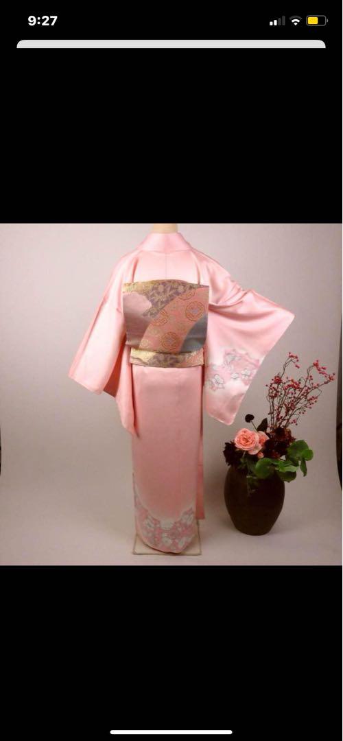 Visiting Kimono, Pink with Floral Embroidery, Silk