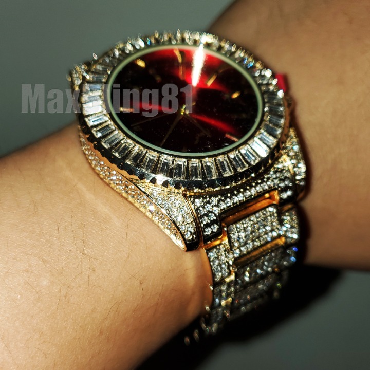 Red Face Full Ice Gold Tone Bling Watch