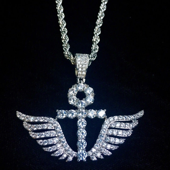 ANKH WINGS DIAMONDS CZ 18K GOLD CHAIN