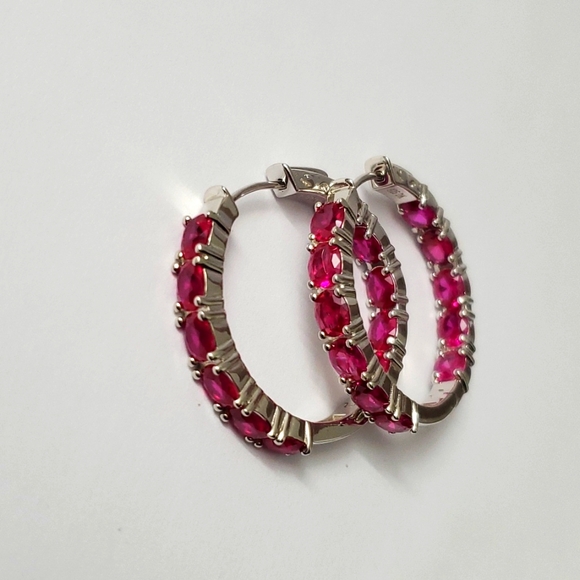 Sterling Silver 925 Pink Tourmaline Inside Out Hoop Earrings