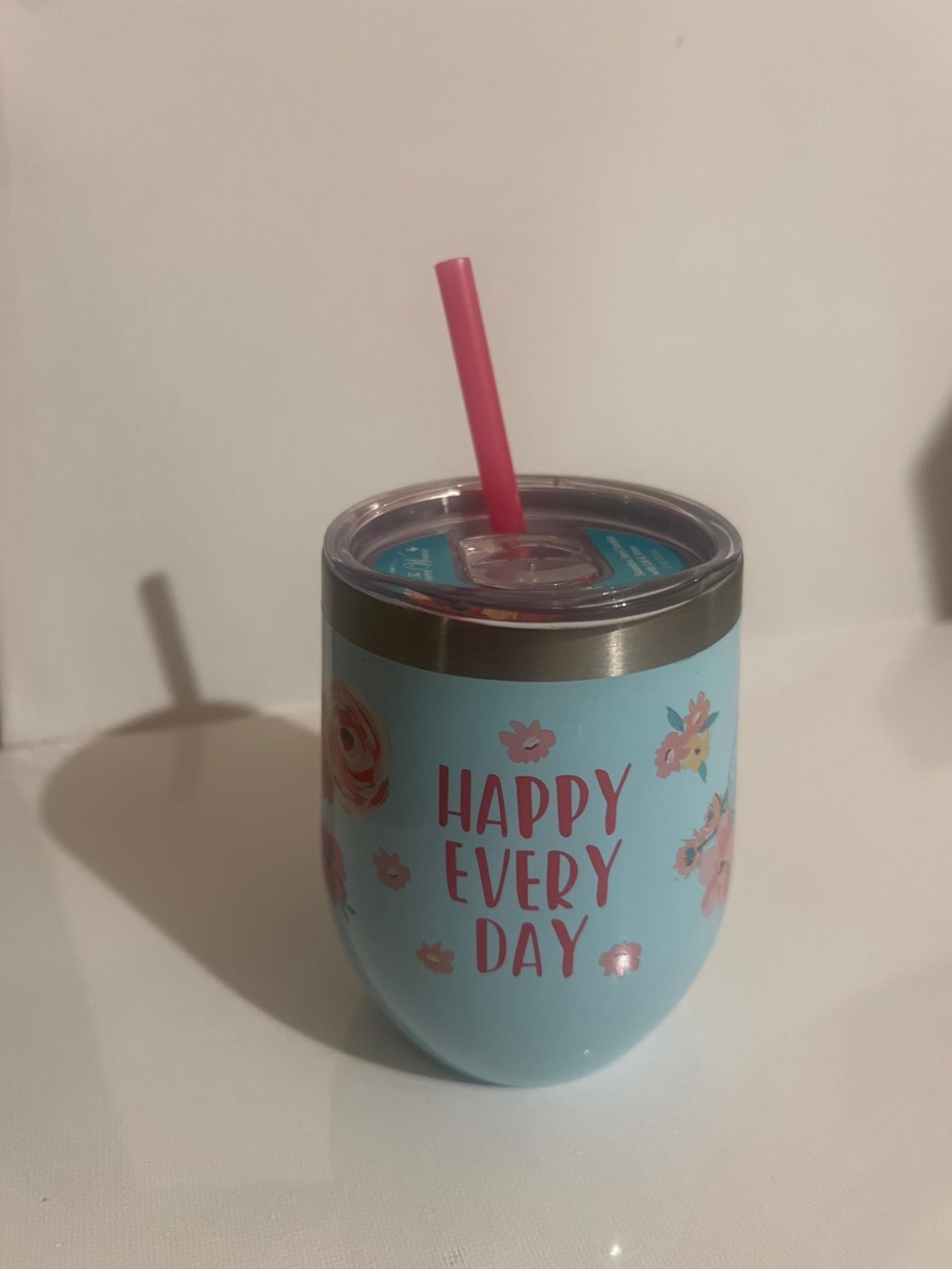 The Stainless Steel Blue and Pink Happy Everyday Wine Tumbler cup - Pioneer Woman