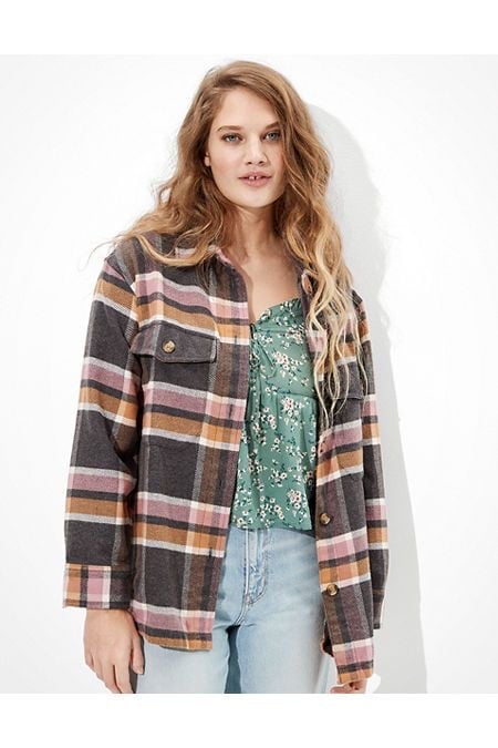 AE Oversized Plaid Shirt Jacket