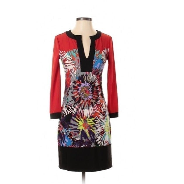 BCBGMAXAZRIA HAYDEN PRINTED SHIFT DRESS XXS
