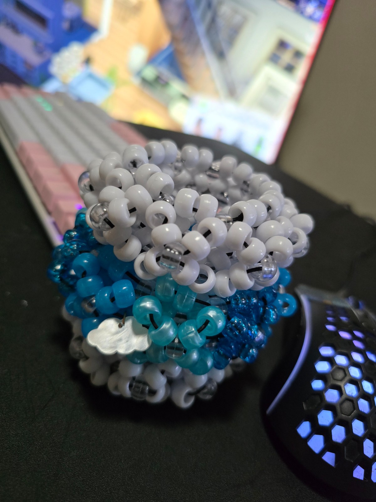 Kandi Sky Blue Clouds, Rotating Cuff Bracelet