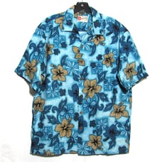 Hilo Hattie Hawaiian Shirt Size Men's Large Blue Floral Short Sleeve Button Up