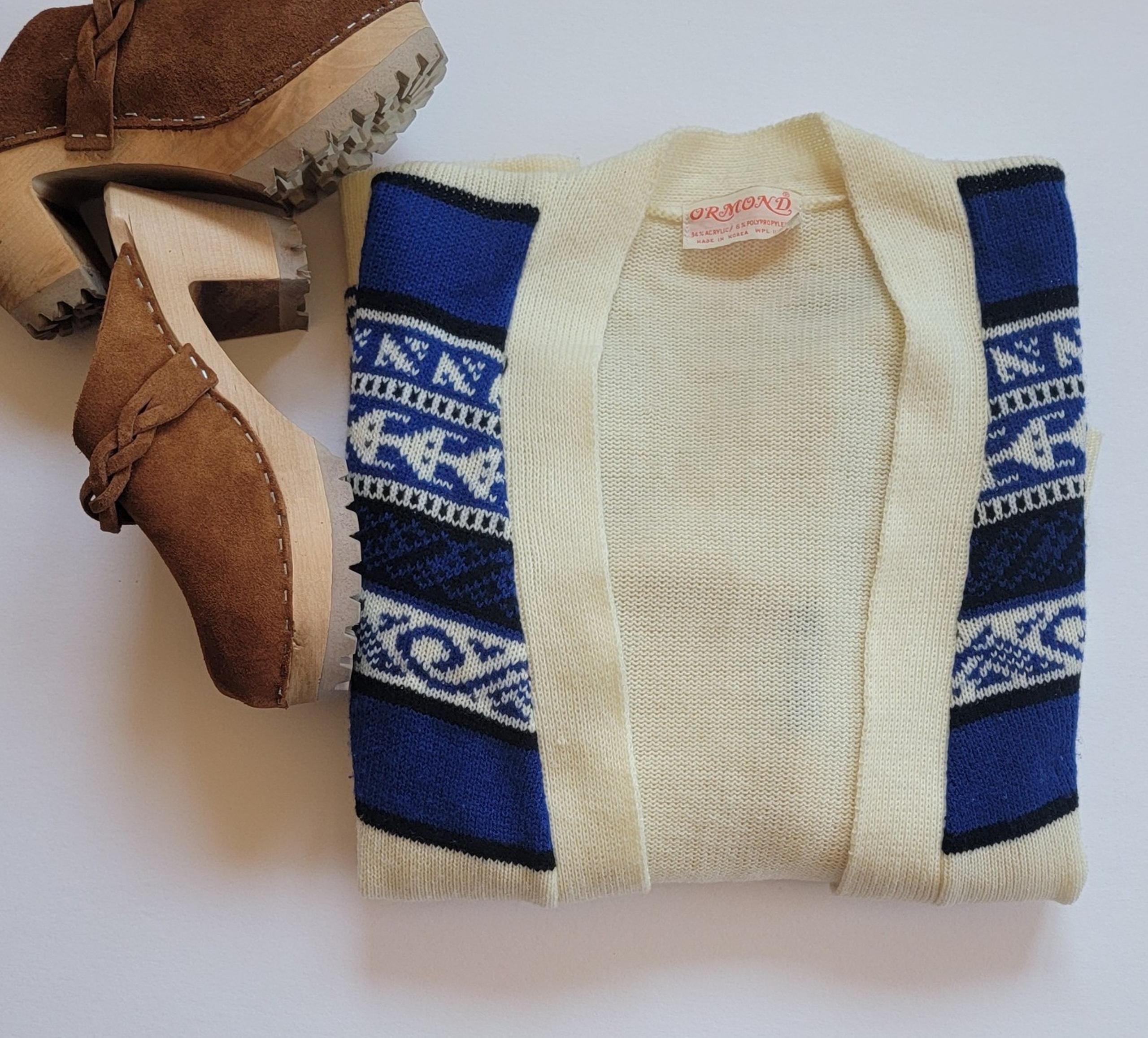 American Vintage | blue/cream CottageCore cardigan sweater | WMS S