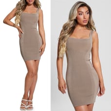 NWT Guess Lucia Sleeveless Square Neck Rib Ribbed Knit Bandage Mini Dress S