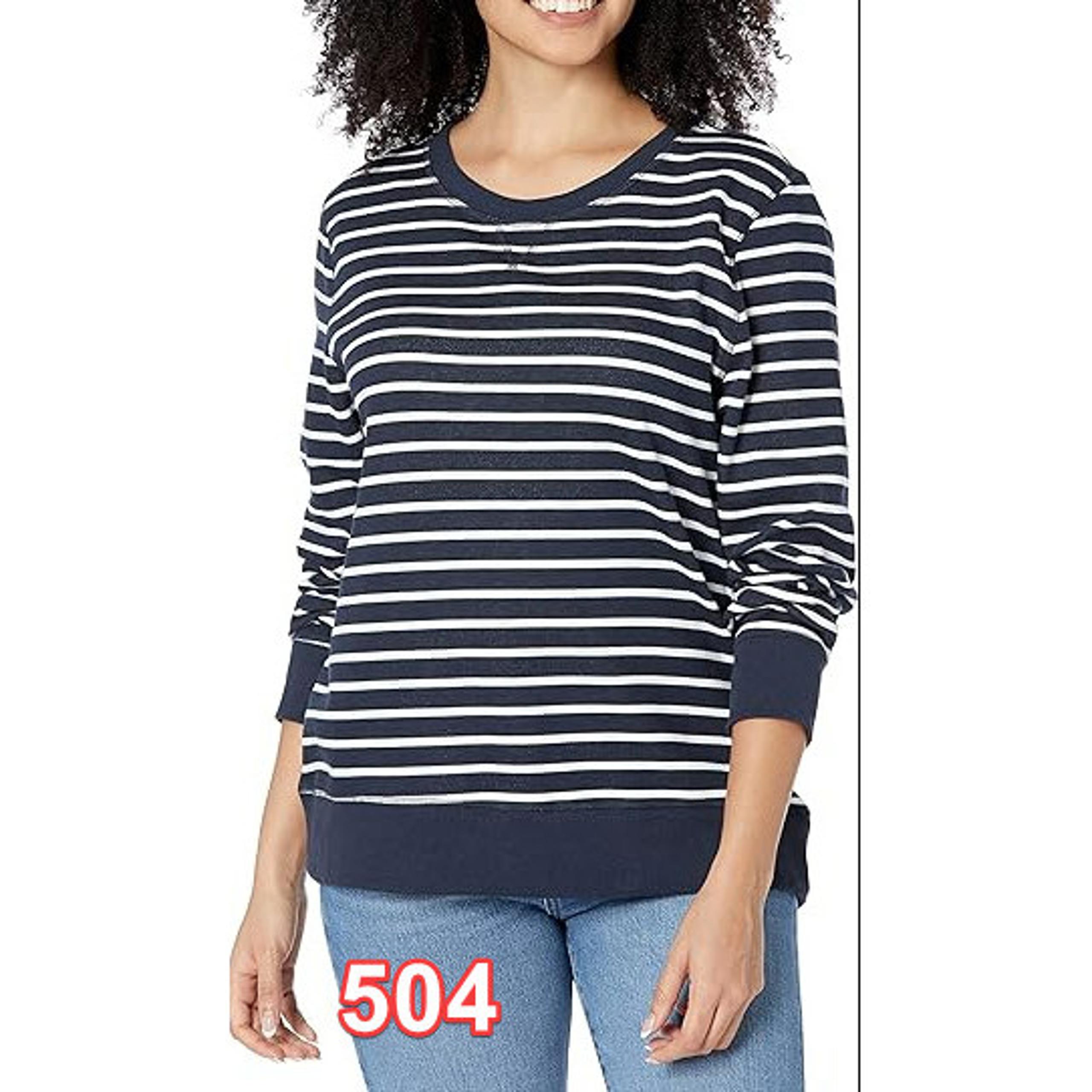 Amazon Essentials Women's Fleece Crewneck Sweatshirt Navy/White L