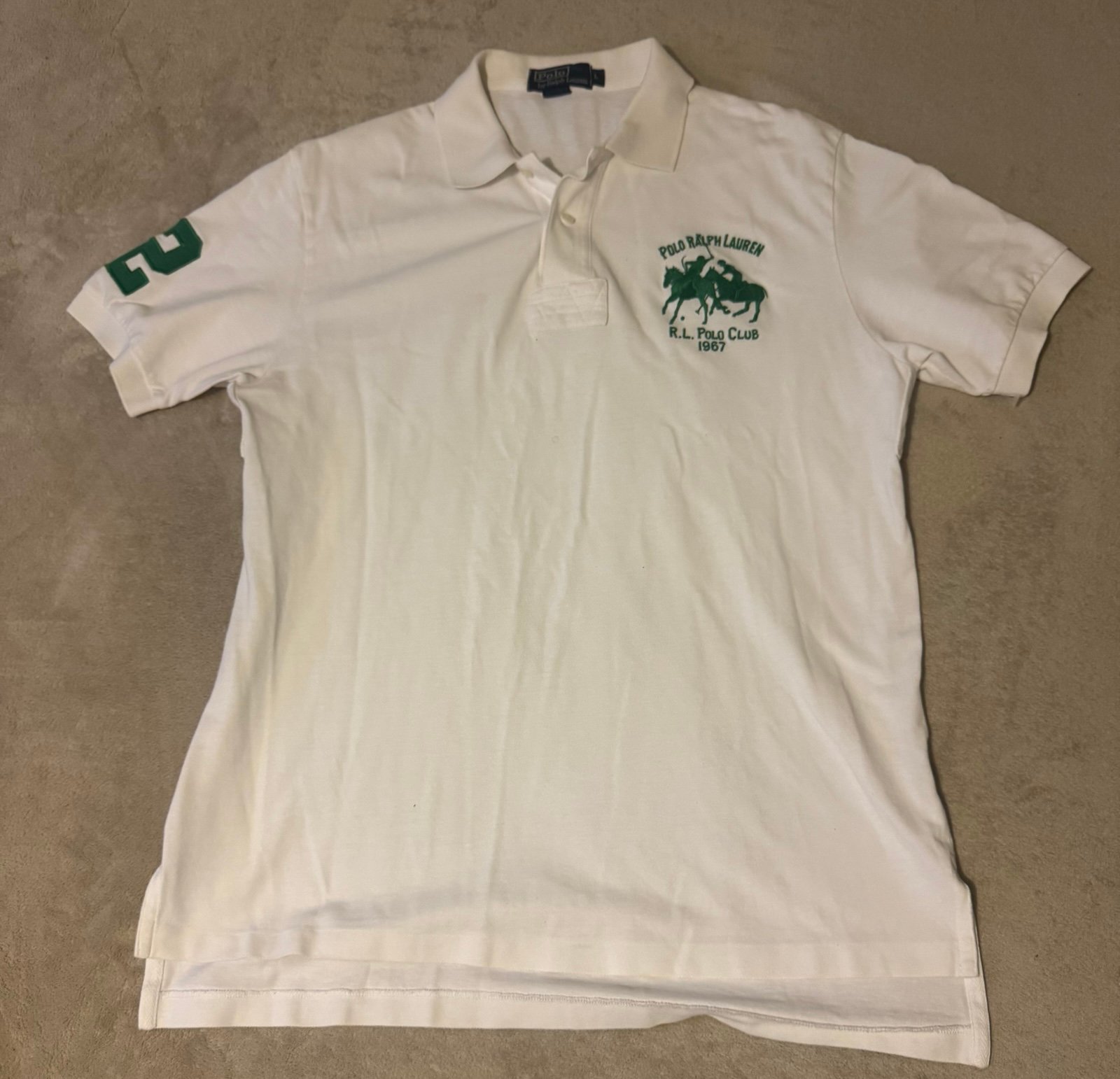POLO BY RALPH LAUREN POLO CLUB SHIRT BIG LOGO WHITE GREEN MEN SHORT SLEEVE LARGE