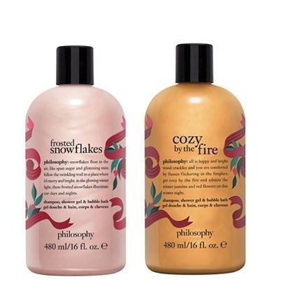 Bundle 2x New Philosophy FROSTED SNOWFLAKES + COZY BY THE FIRE Shower Gel 16oz
