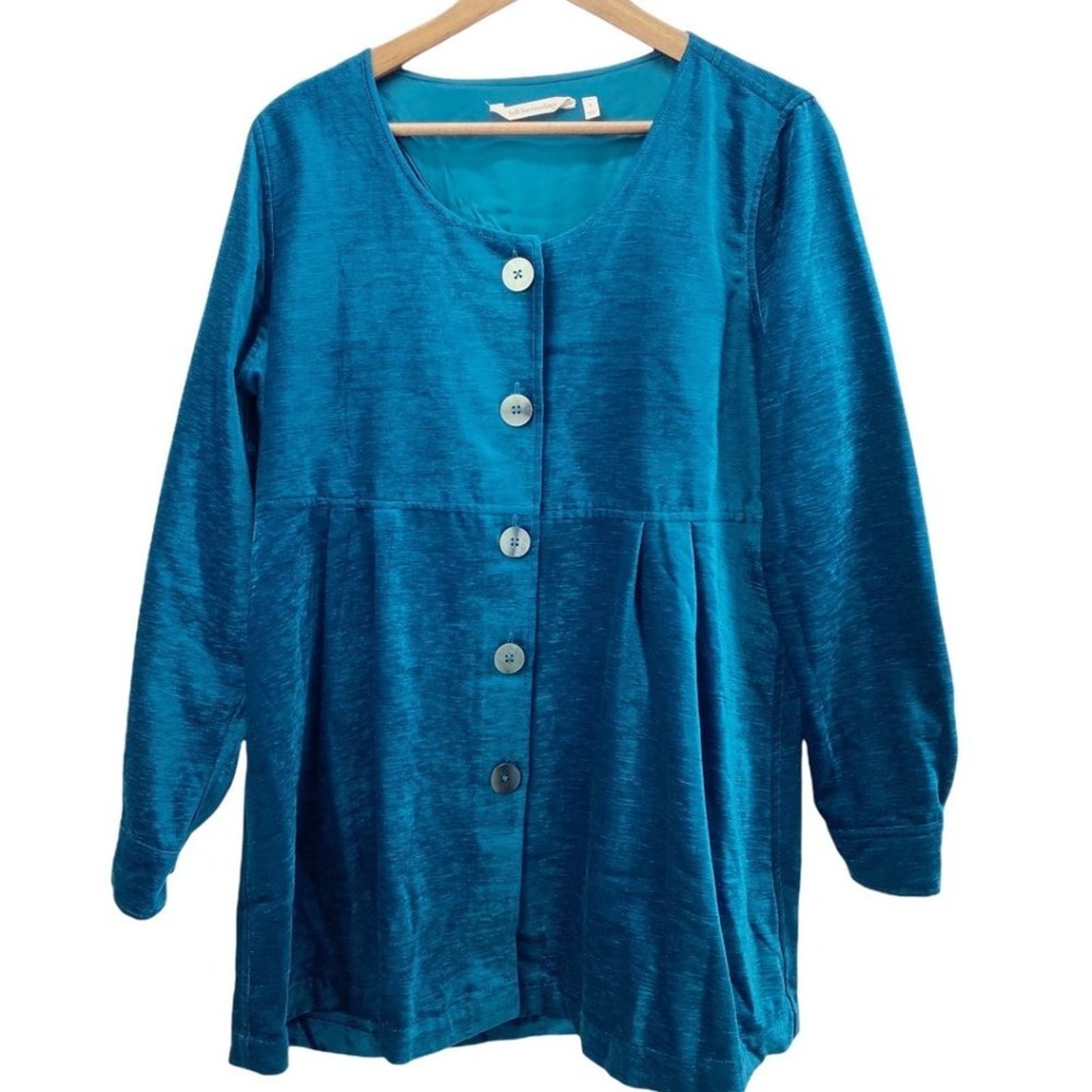 NEW Soft Surroundings Fiona Teal Chenille Velvety Tunic Button Front Size Large