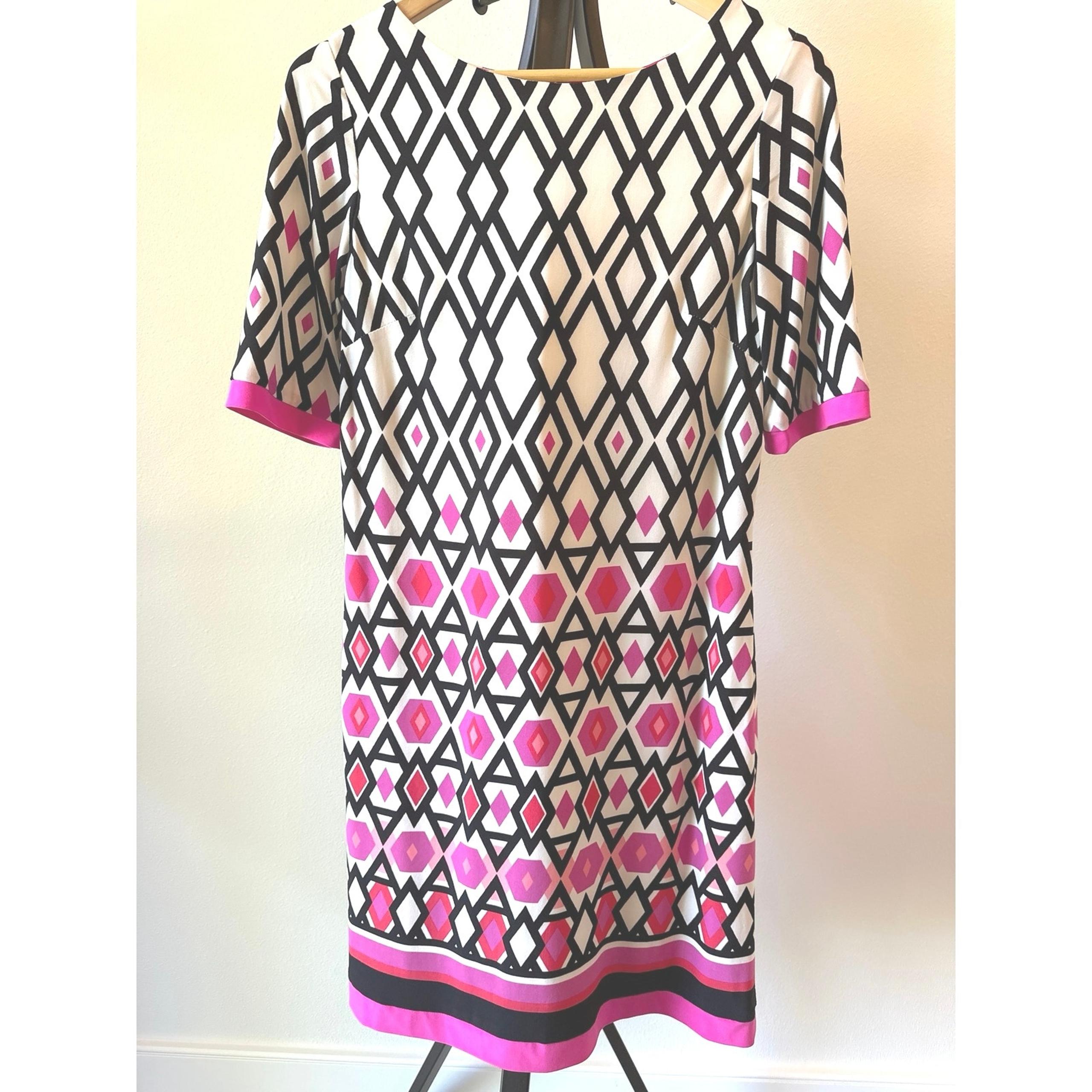 Geometric Bold Black Pink Sheath Dress Size 8 Eliza J Career Modest Business