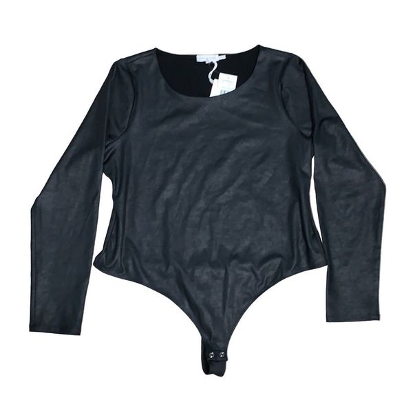 Good American Black Leather Like Crewneck Bodysuit 5 (2X)