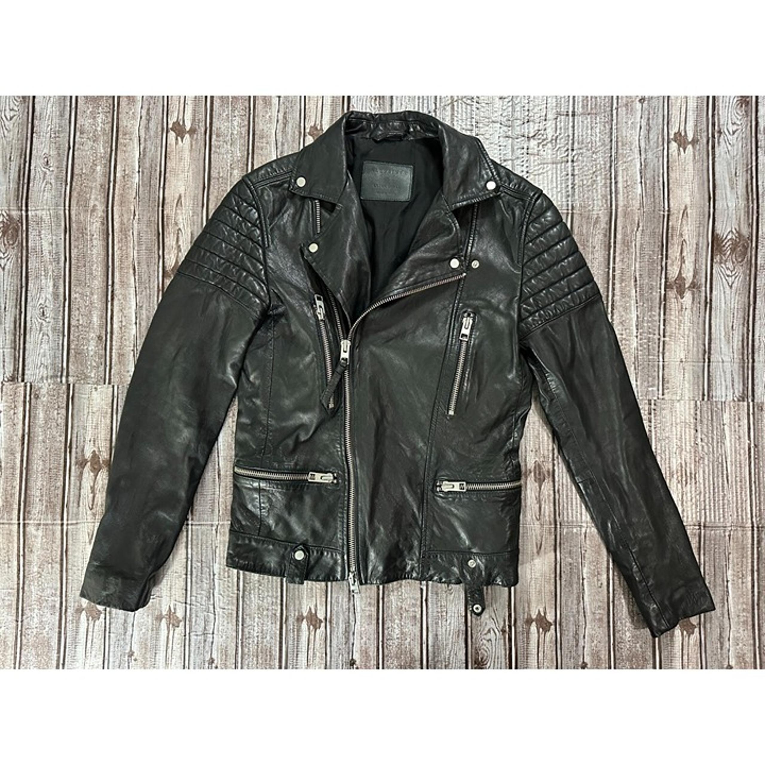 AllSaints Kane Leather Biker Jacket size XS color Black