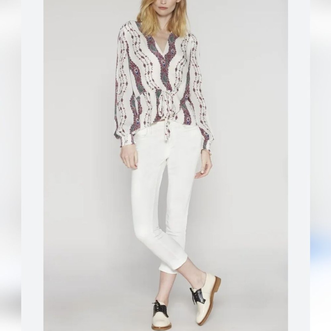 Marchesa Voyage white Silk blouse 6 M quiet lux office dressy
