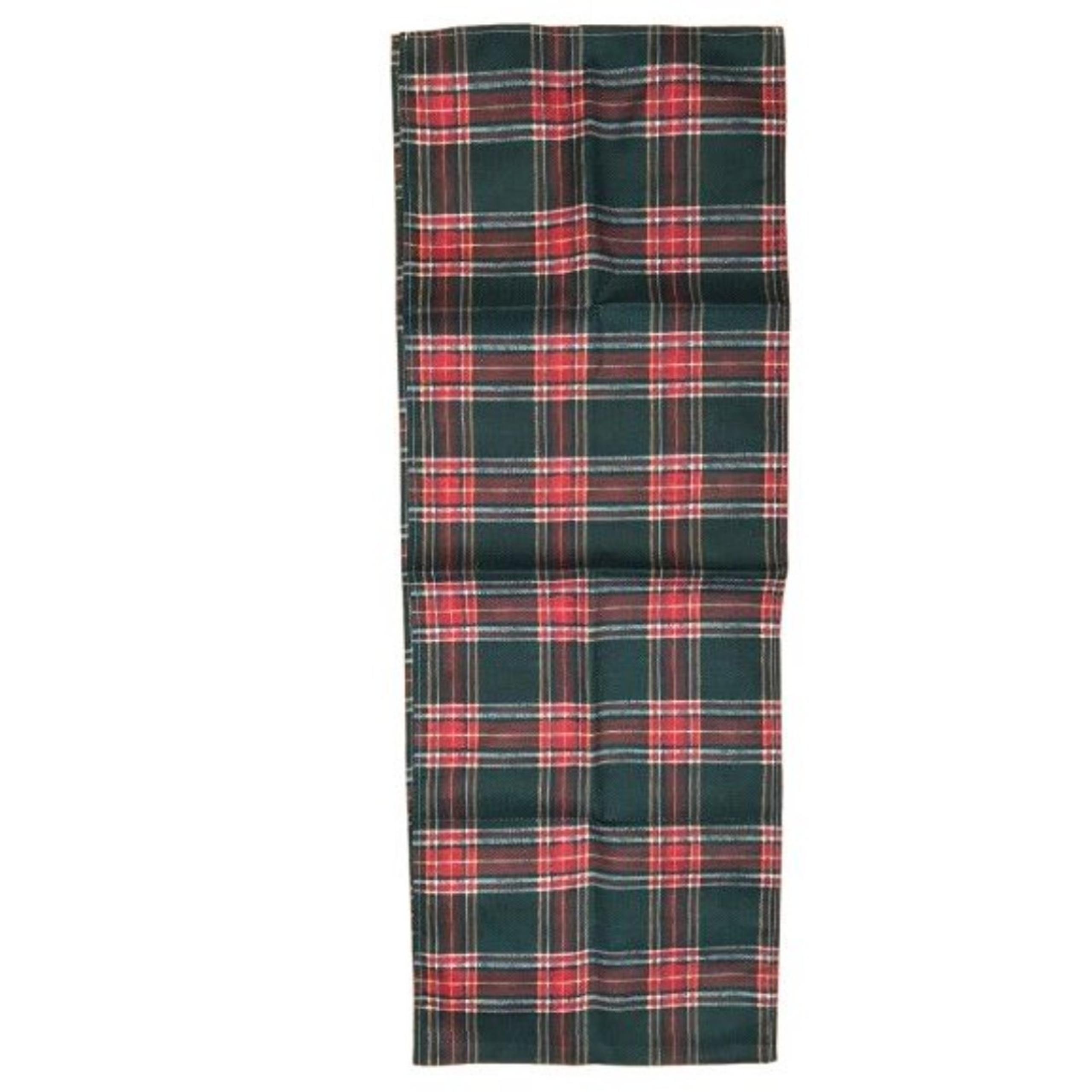 Table Runner Green Plaid 13x72in Woven Polyester